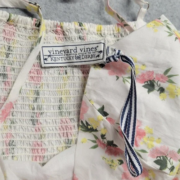 Vineyard Vines Kentucky Derby Floral Tiered Midi Dress White Pink Yellow Size 6 - Picture 5 of 12